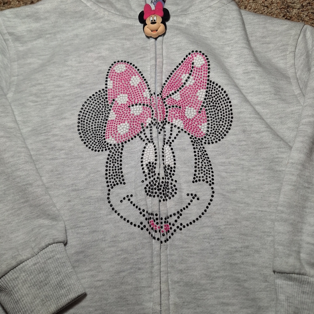Disney Junior Girls Size 5 Minnie Mouse Zip Up Hoodie Hooded Sweatshirt EUC